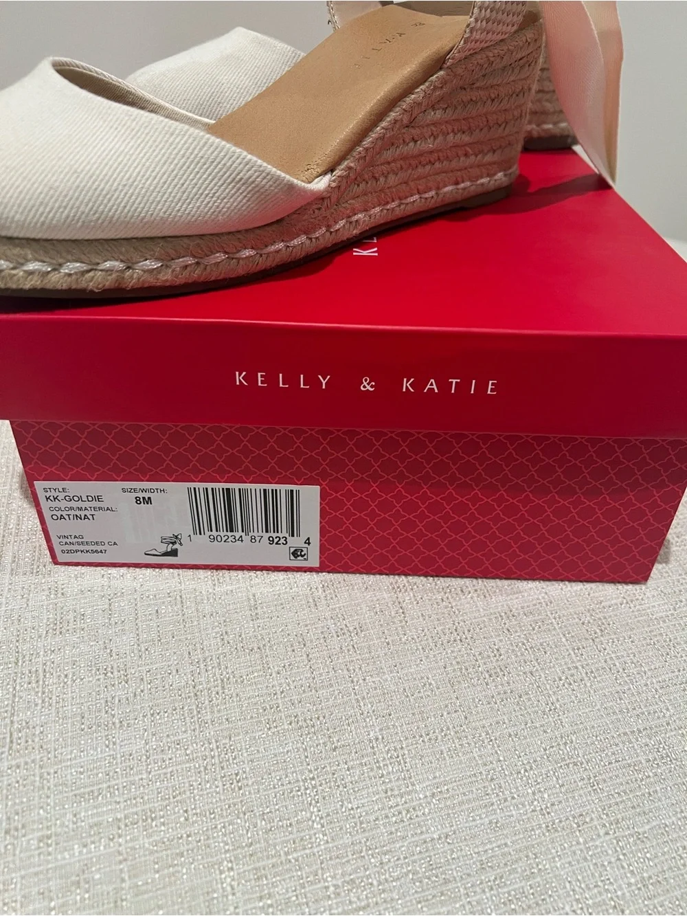 Kelly & Katie White Canvas Espadrille Wedge with Tie Straps